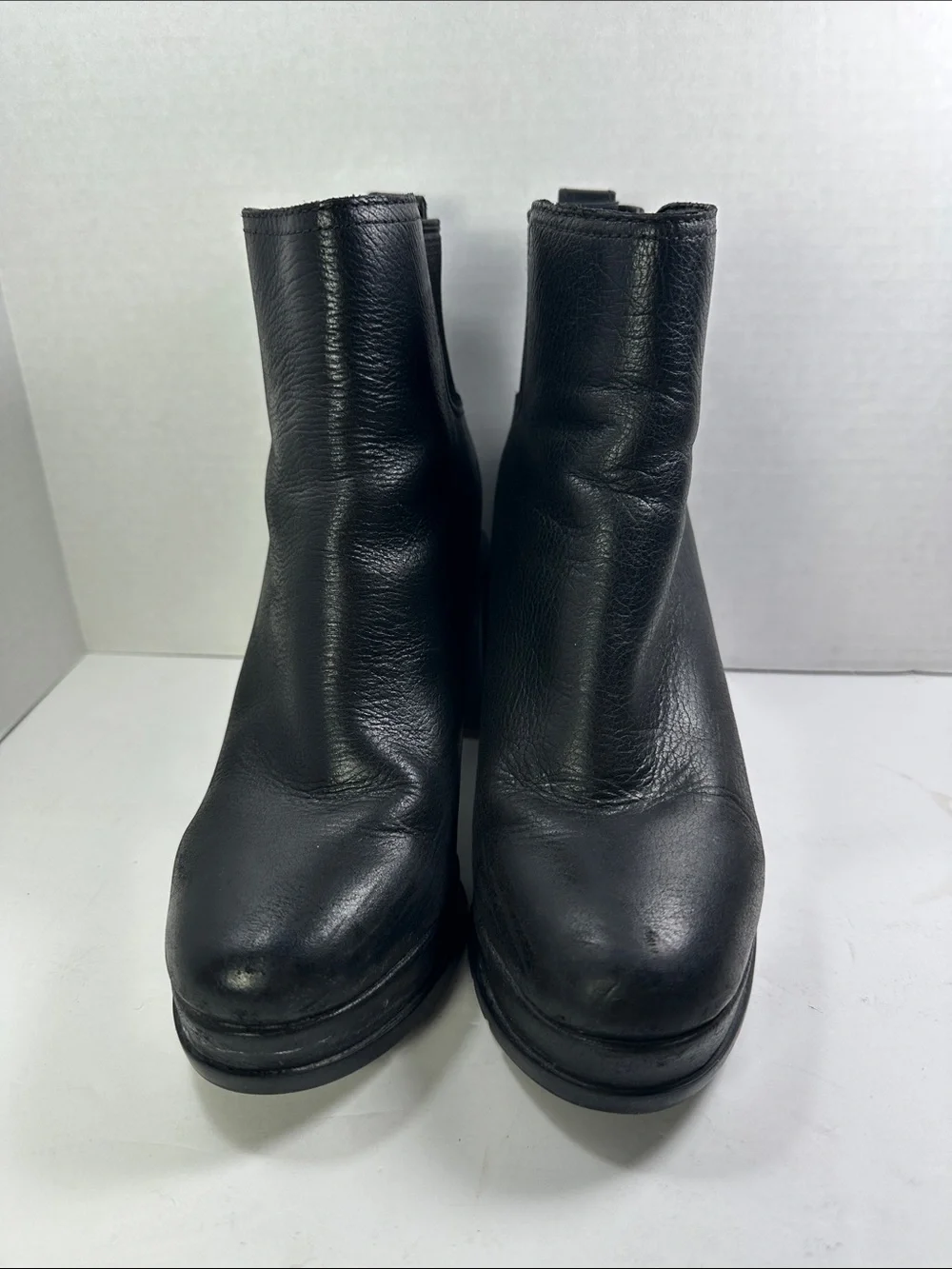 Sorel Margot Black Leather Block Heel Ankle Boots Size 8